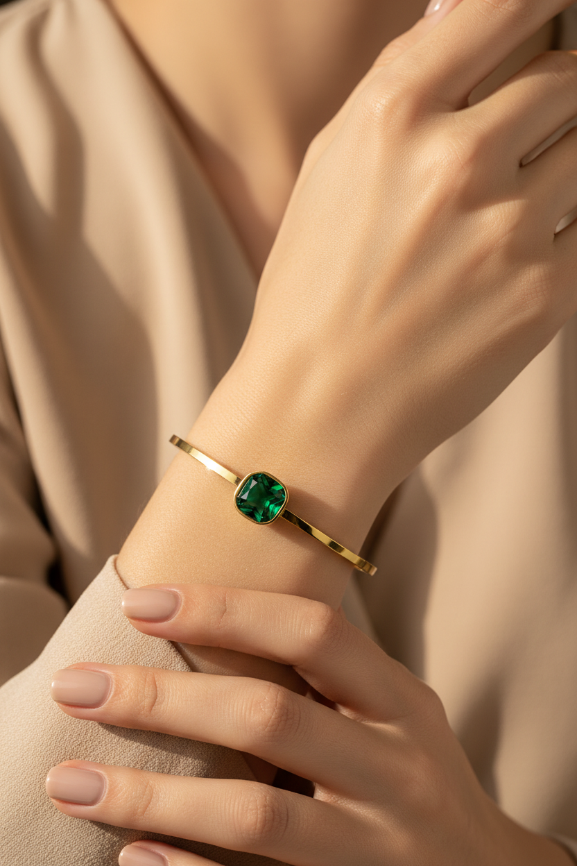 Gold Emerald Green Stone Bangle