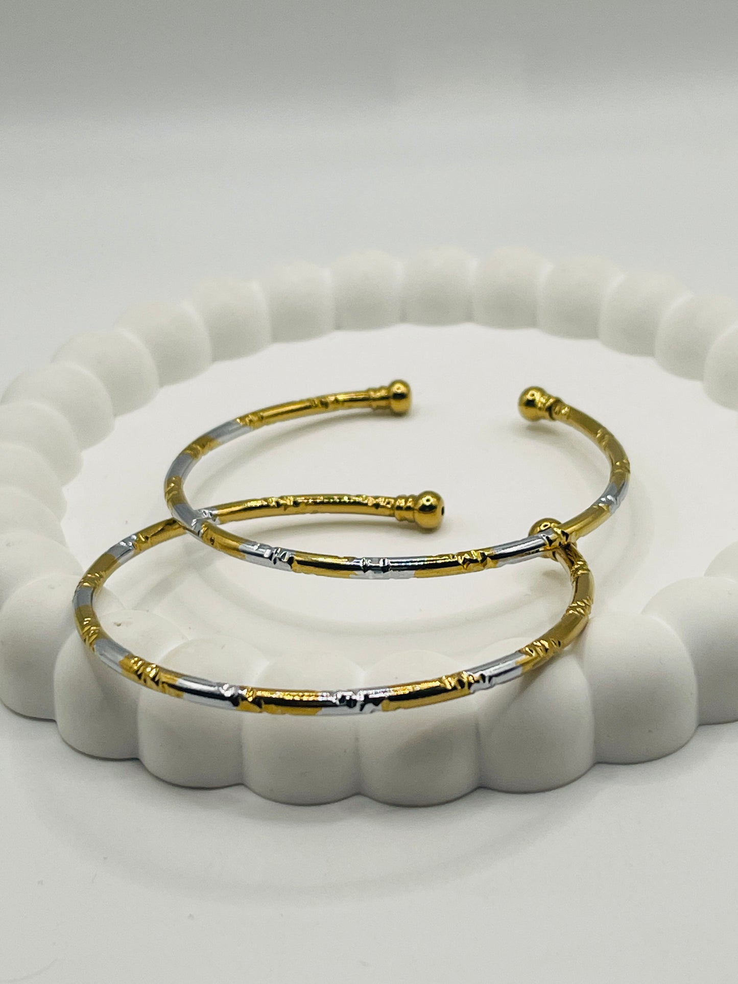 Two-Tone Diamond Cut Cuff Bangle