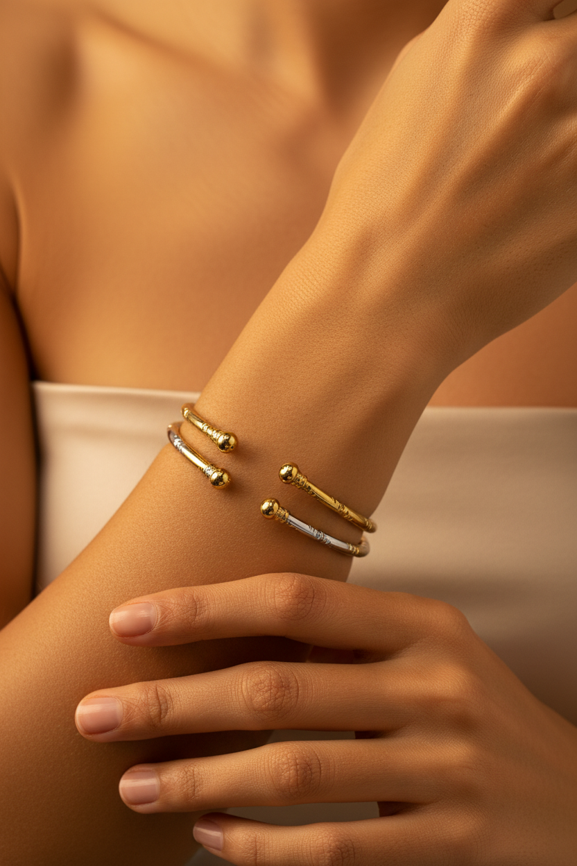 Two-Tone Diamond Cut Cuff Bangle