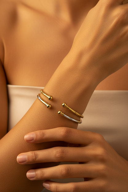 Two-Tone Diamond Cut Cuff Bangle