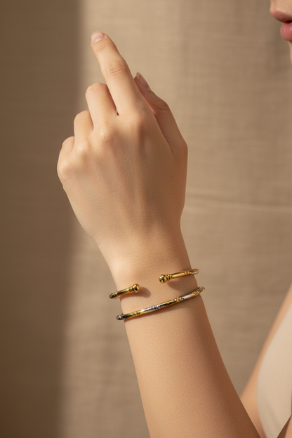 Two-Tone Diamond Cut Cuff Bangle