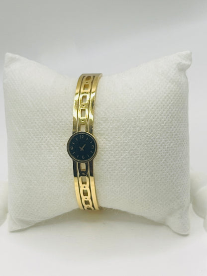 Gold Round Dial Watch Style Bangle