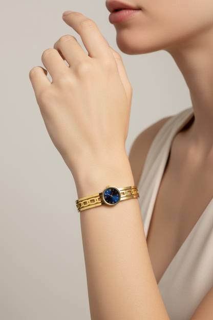 Gold Round Dial Watch Style Bangle