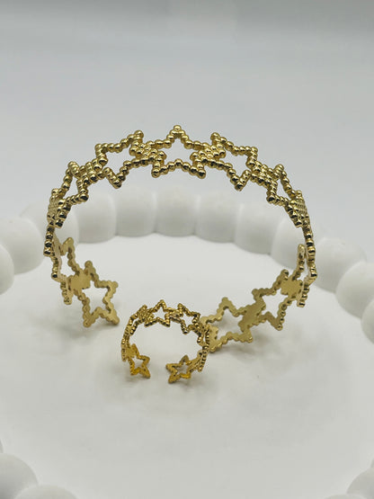 Adjustable Cuff Bangle & Ring Combo Set