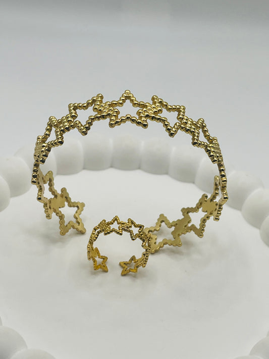 Adjustable Cuff Bangle & Ring Combo Set