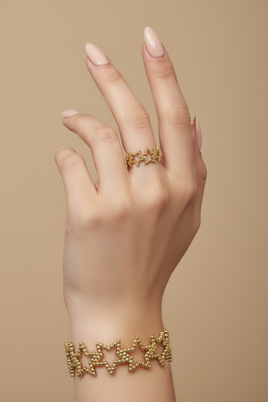 Adjustable Cuff Bangle & Ring Combo Set