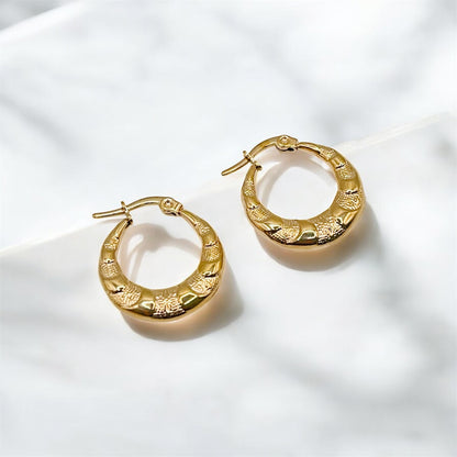 Rose Gold Small Textured Bamboo Hoop Earrings