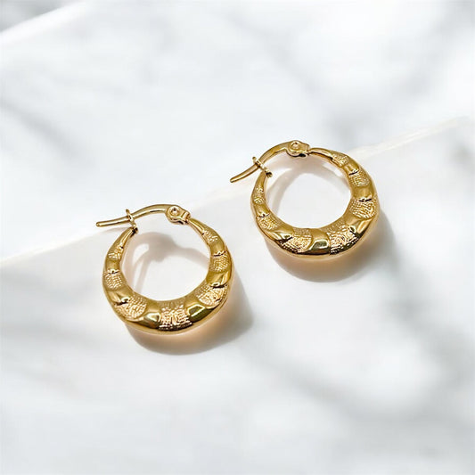 Rose Gold Small Textured Bamboo Hoop Earrings