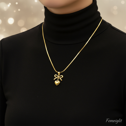 Golden Heart Bow Necklace