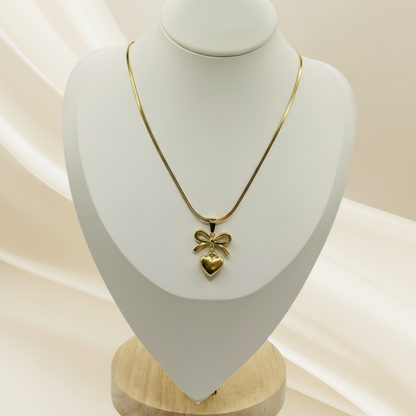 Golden Heart Bow Necklace