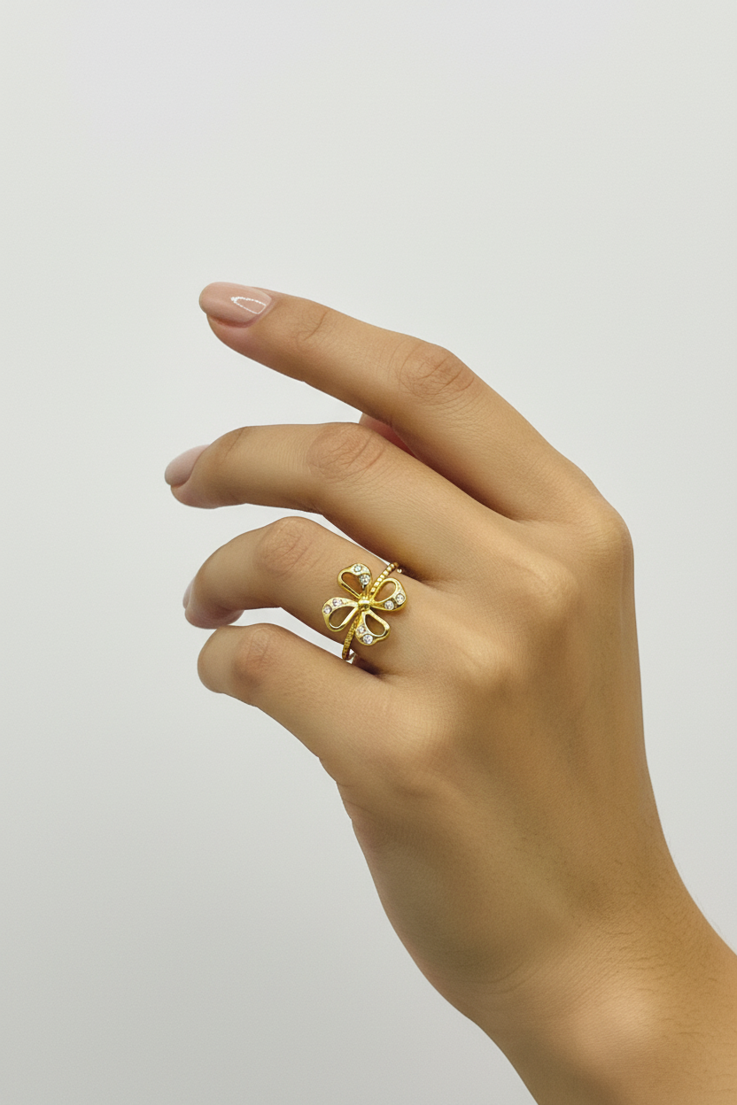 Crystal Flower Ring on Model Hand - Delicate Size