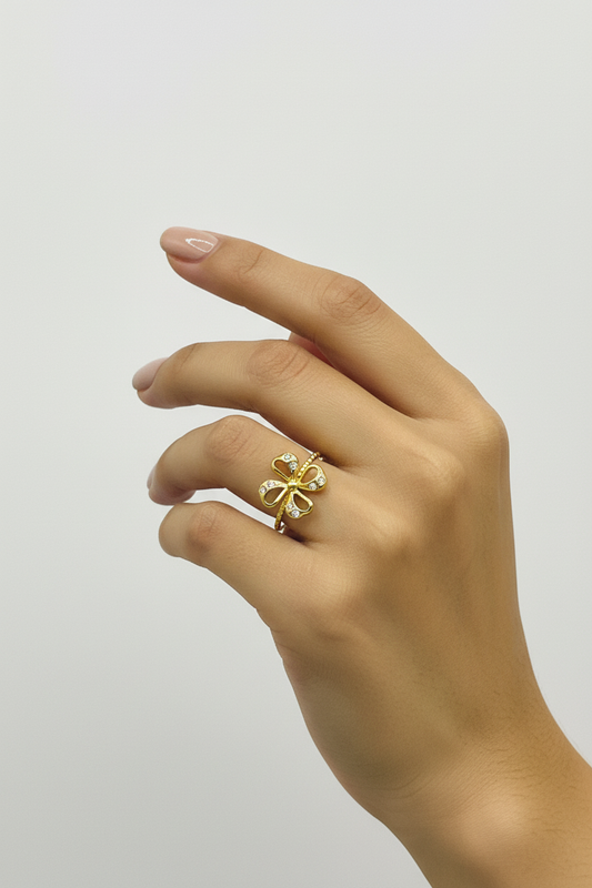 Crystal Flower Ring on Model Hand - Delicate Size