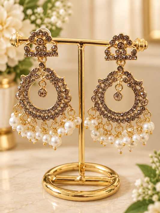 Smoky Brown & White Chandelier Earrings