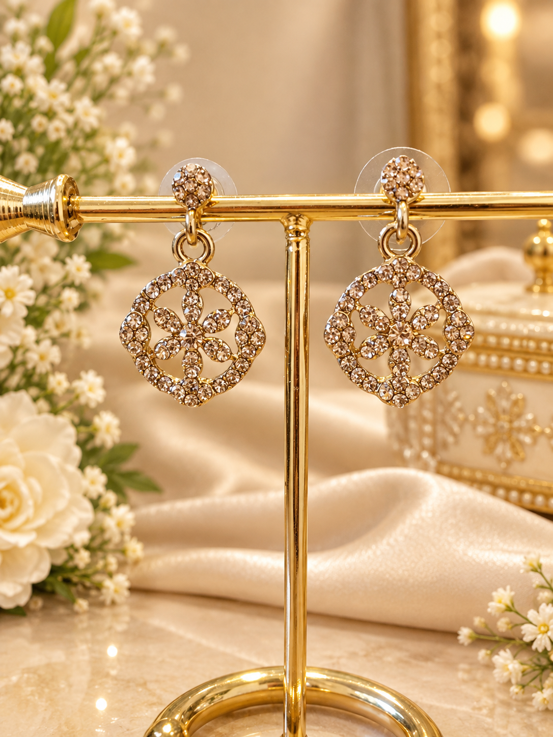 Floral Circle Drop Earrings
