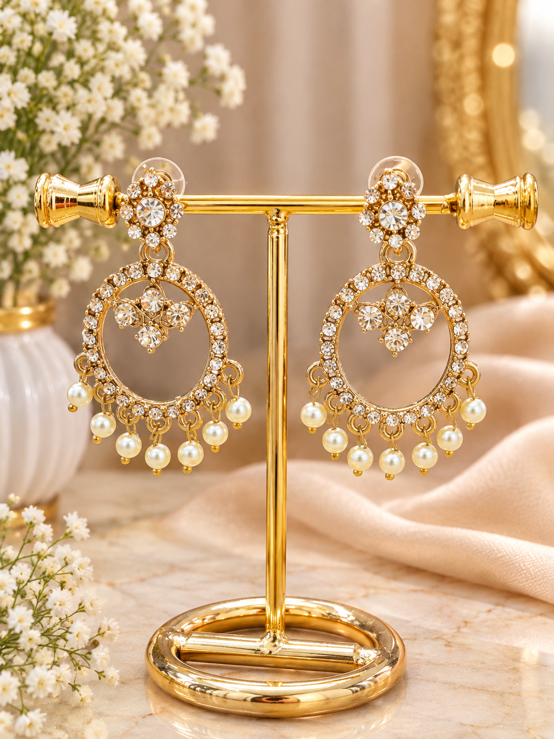 Pearl Drop Hoop Earrings