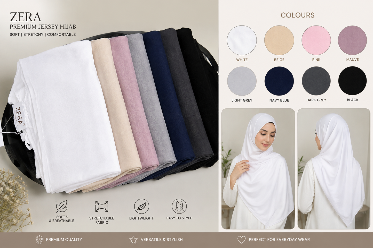 ZERA Luxe Jersey Hijab – Pure White