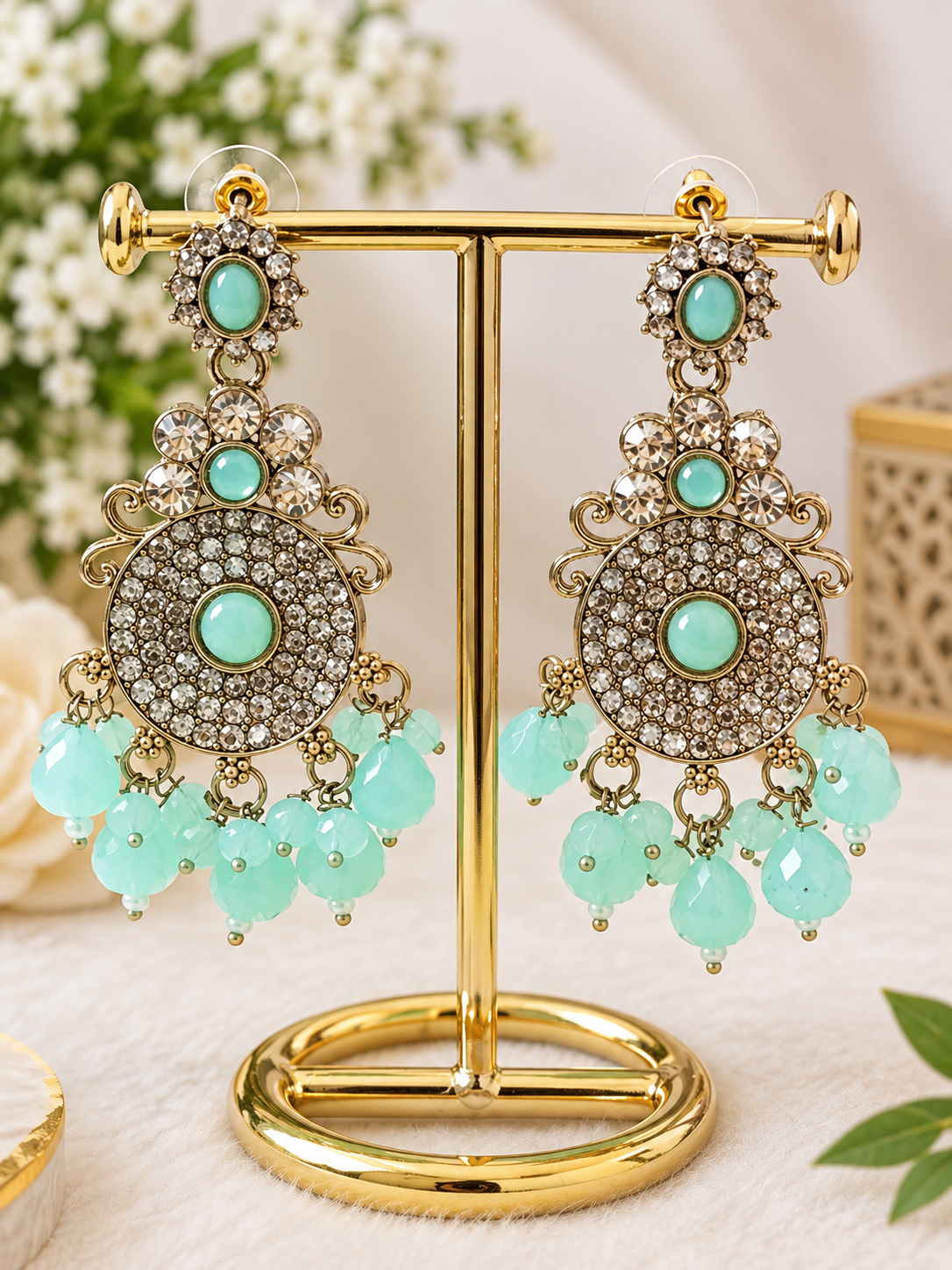 Aqua Stone Chandelier Earrings