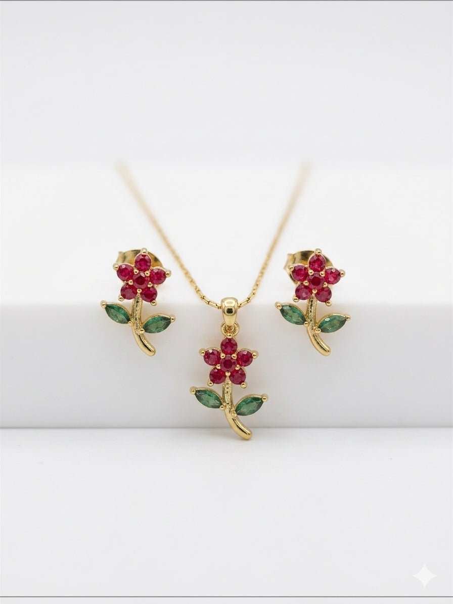 Red Rose Pendant Set