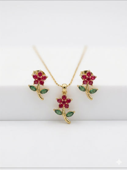 Red Rose Pendant Set
