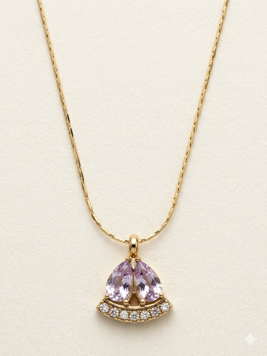 Pink Twin Teardrop Pendant Necklace