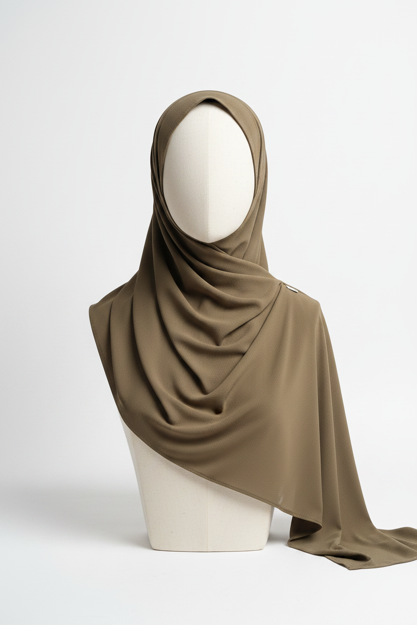 Zera Exclusive Olive Hijab draped on mannequin