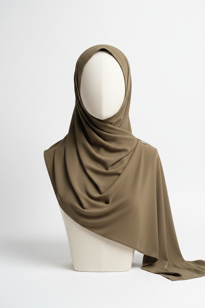 Zera Exclusive Olive Hijab draped on mannequin