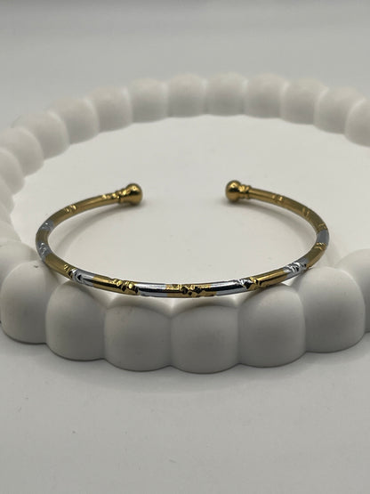 Two-Tone Diamond Cut Cuff Bangle