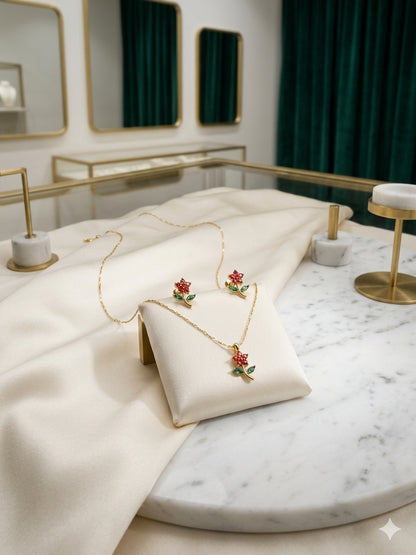 Red Rose Pendant Set