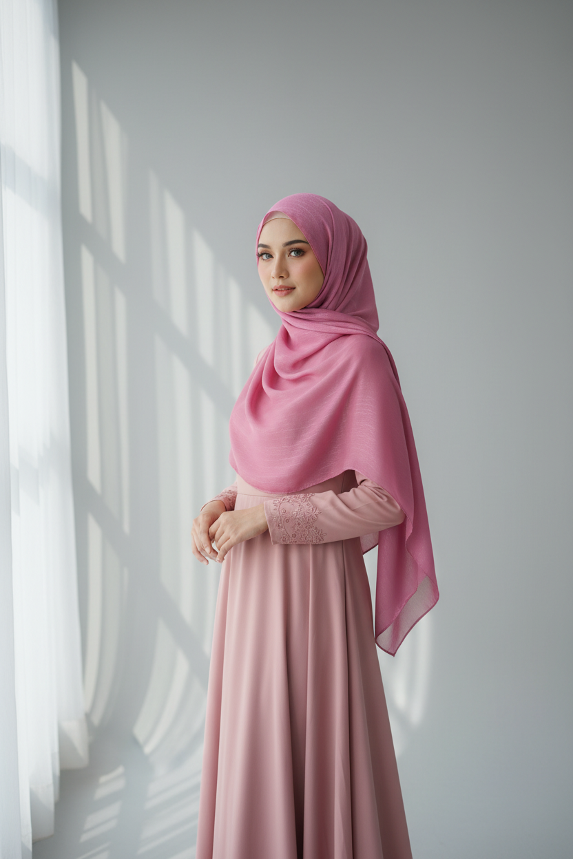 Zera Organza Shimmer Hijab - Pink