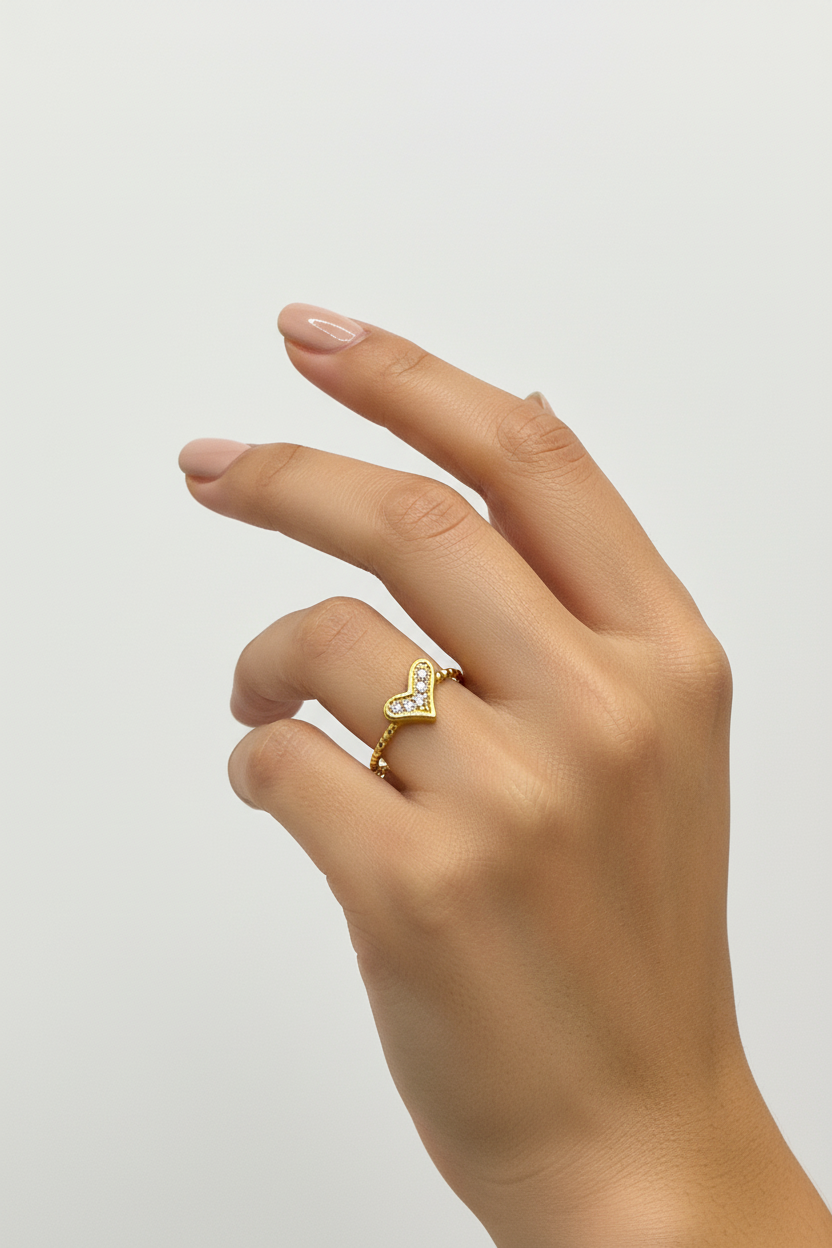 Pavé Heart Ring on Model Hand