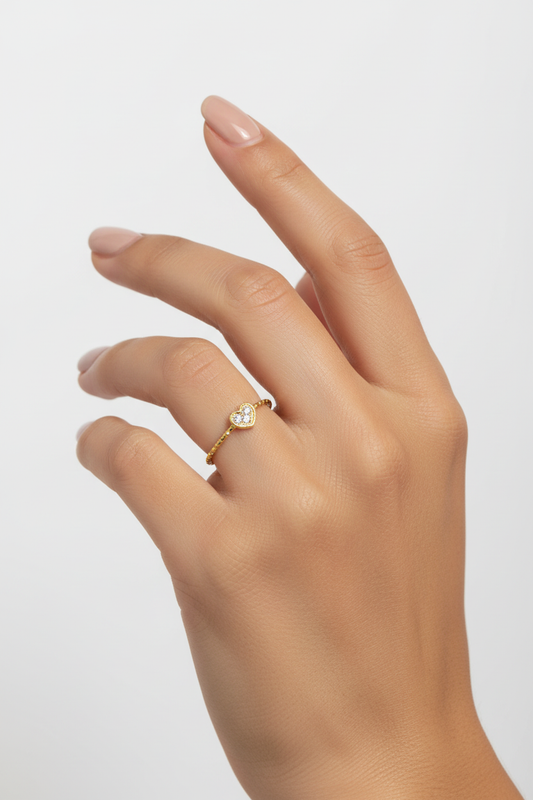 Petite Pavé Heart Ring on Model Hand