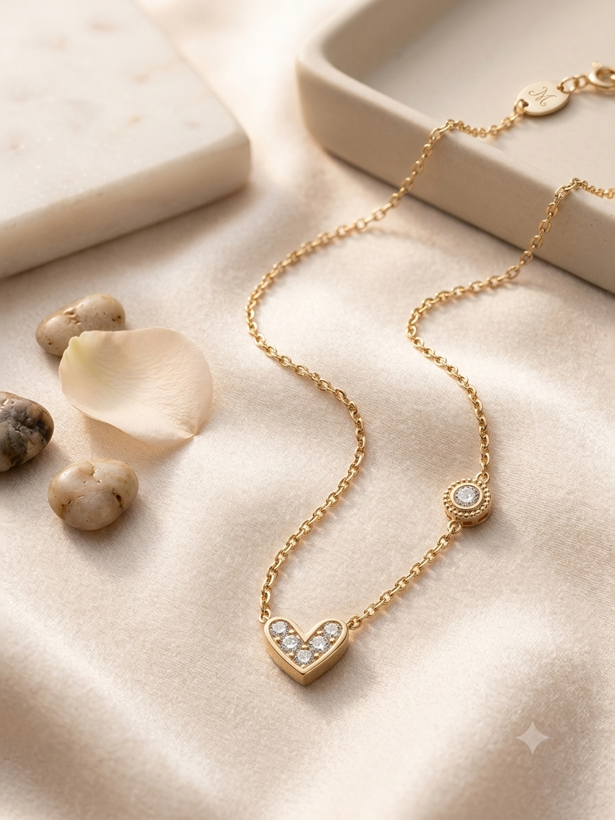 Pavé Crystal Heart Pendant Necklace – Gold-Tone Stainless Steel