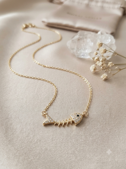 Crystal Fish Bone Necklace