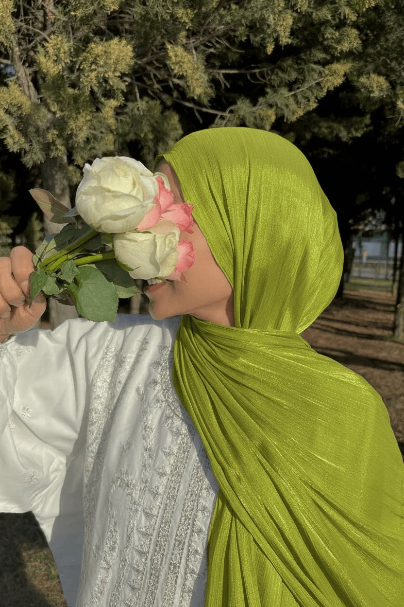 Zera Organza Shimmer Hijab - Lime Green