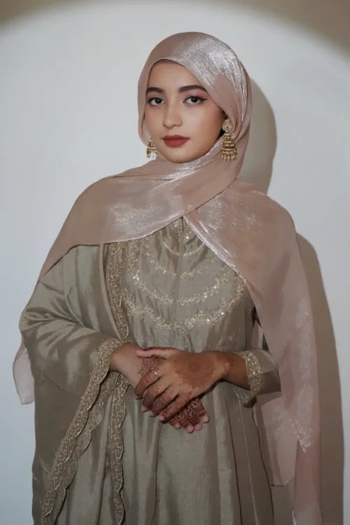Zera Organza Shimmer Hijab - Champagne Beige