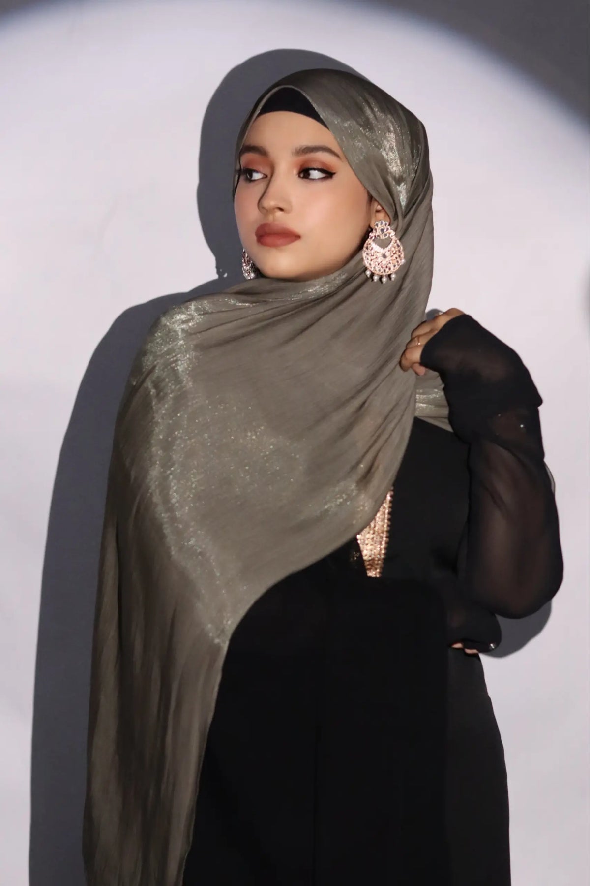 Zera Organza Shimmer Hijab - Olive Grey